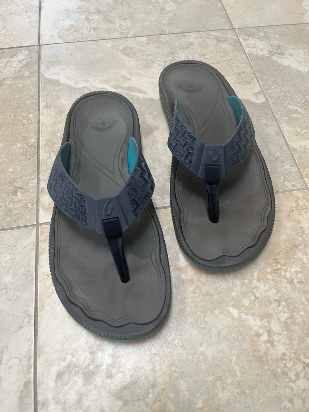 OluKai Men’s Navy and Teal Flip-Flop Sandals - Picture 3 of 8